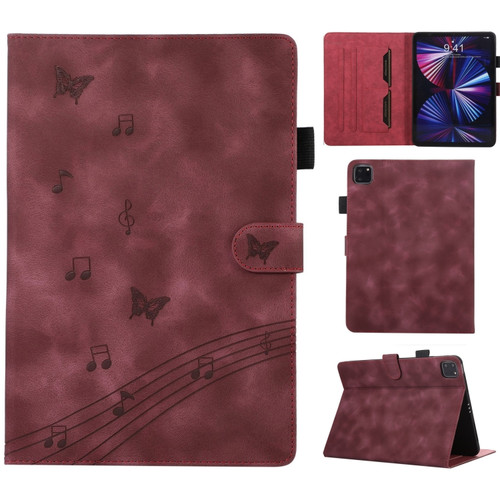 iPad Pro 11 2022 / Air 10.9 2022 Staff Music Embossed Smart Leather Tablet Case - Wine Red