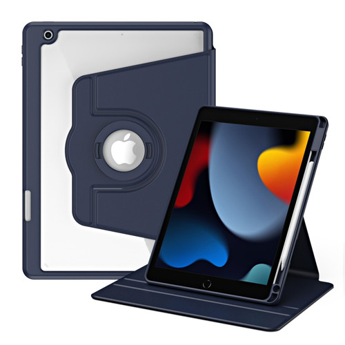 iPad Pro 10.2 2021 / 2020 / 2019 Acrylic 360 Rotation Detachable Leather Tablet Case - Dark Blue