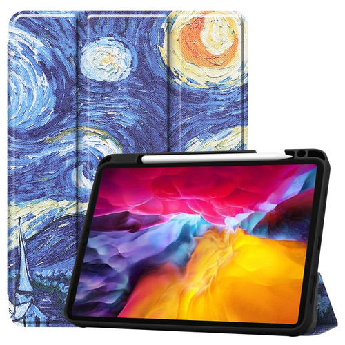 iPad Pro 11 2022 / 2021 Colored Drawing Horizontal Flip TPU + PU Leather Tablet Case with Three-folding Holder & Sleep / Wake-up Function & Pen Slot - Starry Sky