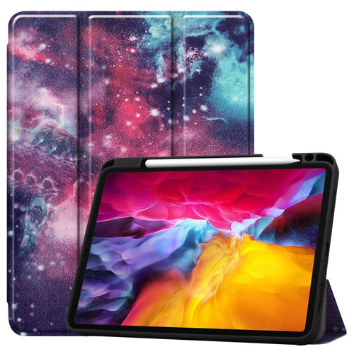 iPad Pro 11 2022 / 2021 Colored Drawing Horizontal Flip TPU + PU Leather Tablet Case with Three-folding Holder & Sleep / Wake-up Function & Pen Slot - Milky Way