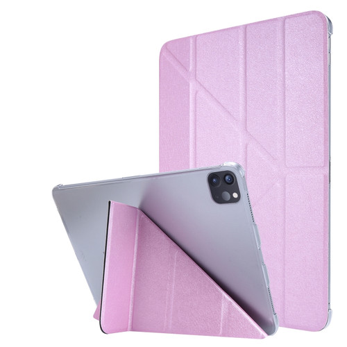 iPad Pro 11 2022 / 2021 Silk Texture Horizontal Deformation Flip Leather Tablet Case with Holder - Pink