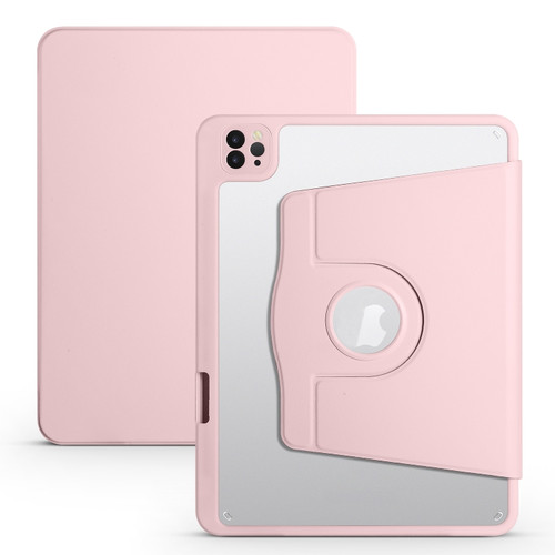 iPad Pro 11 2022/2021/2020/2018 / Air 10.9 2022 / 10.9 2020 Acrylic 360 Degree Rotation Holder Tablet Leather Case - Sand Pink