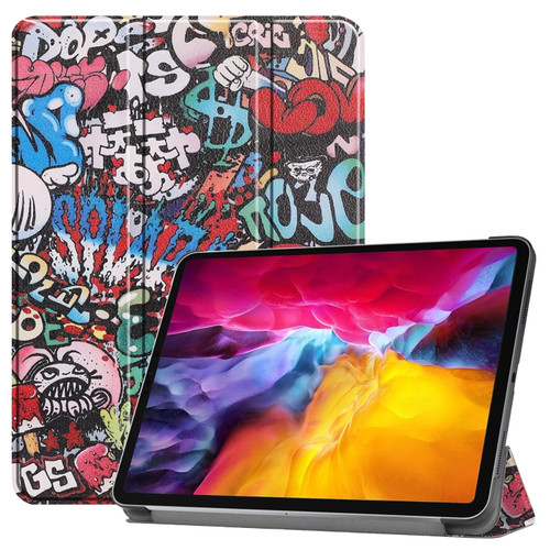 iPad Pro 11 2022 / 2021 Colored Drawing Horizontal Flip PC + PU Leather Tablet Case with Three-folding Holder & Sleep / Wake-up Function - Graffiti