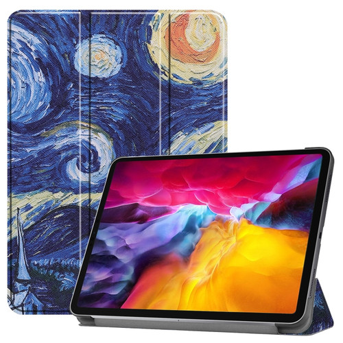 iPad Pro 11 2022 / 2021 Colored Drawing Horizontal Flip PC + PU Leather Tablet Case with Three-folding Holder & Sleep / Wake-up Function - Starry Sky