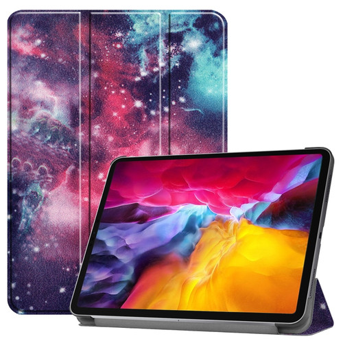 iPad Pro 11 2022 / 2021 Colored Drawing Horizontal Flip PC + PU Leather Tablet Case with Three-folding Holder & Sleep / Wake-up Function - Milky Way