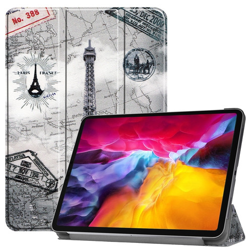iPad Pro 11 2022 / 2021 Colored Drawing Horizontal Flip PC + PU Leather Tablet Case with Three-folding Holder & Sleep / Wake-up Function - Eiffel Tower