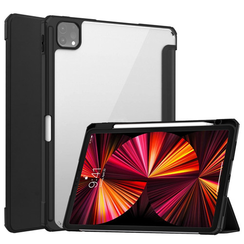 iPad Pro 11 2022 / 2021 / 2020 / 2018 Three-folding Acrylic TPU + PU Leather Horizontal Flip Tablet Case with Holder & Pen Slot & Sleep / Wake-up Function - Black