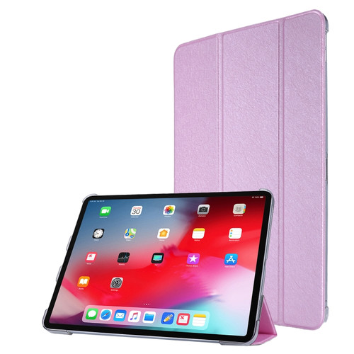 iPad Pro 12.9 2022 / 2021 Silk Texture Three-fold Horizontal Flip Leather Tablet Case with Holder & Pen Slot - Pink