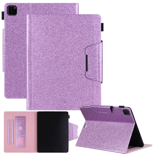iPad Pro 12.9 2022 / 2021 / 2020 / 2018 Glitter Powder Horizontal Flip Leather Tablet Case with Holder & Card Slot & Photo Frame & Wallet - Purple