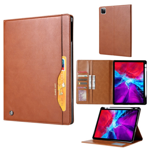 iPad Pro 12.9 2022 / 2021 Knead Skin Texture Horizontal Flip Leather Tablet Case with Photo Frame & Holder & Card Slots & Wallet  - Brown