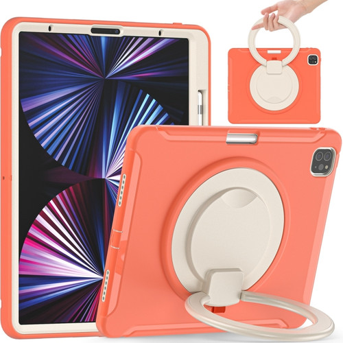 iPad Pro 12.9 2022 / 2021 Shockproof TPU + PC Protective Tablet Case with 360 Degree Rotation Foldable Handle Grip Holder & Pen Slot - Living Coral