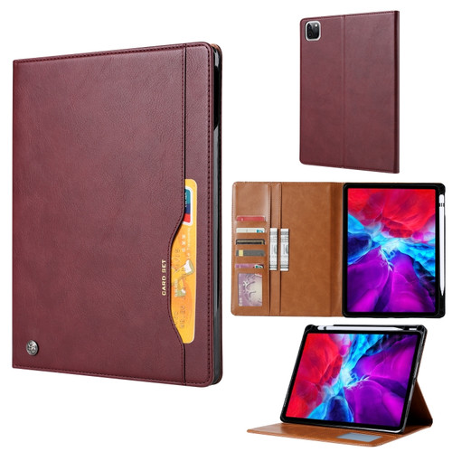 iPad Pro 12.9 2022 / 2021 Knead Skin Texture Horizontal Flip Leather Tablet Case with Photo Frame & Holder & Card Slots & Wallet - Wine Red