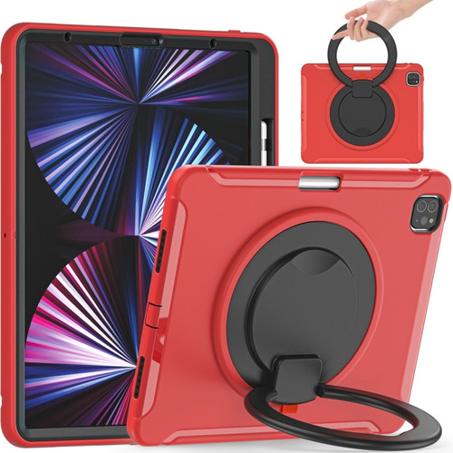 iPad Pro 12.9 2022 / 2021 Shockproof TPU + PC Protective Tablet Case with 360 Degree Rotation Foldable Handle Grip Holder & Pen Slot - Red