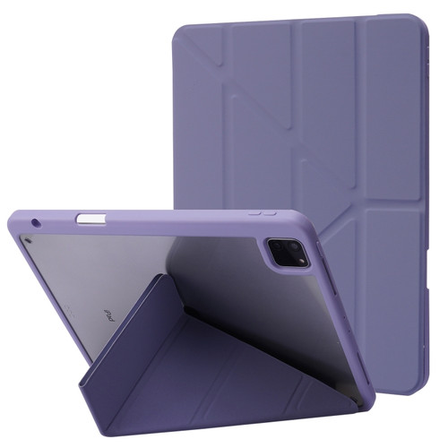 iPad Pro 12.9 2022 / 2021 / 2020 / 2018 Deformation Transparent Acrylic Leather Tablet Case - Lavender Grey