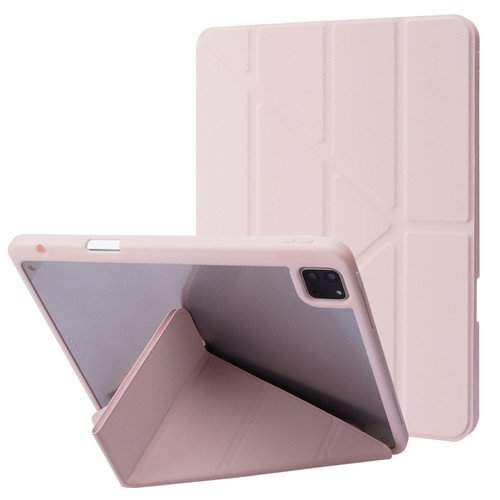 iPad Pro 12.9 2022 / 2021 / 2020 / 2018 Deformation Transparent Acrylic Leather Tablet Case - Pink