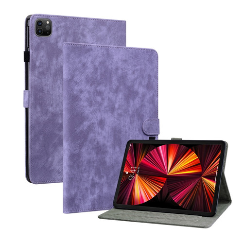 iPad Pro 12.9 2022 / 2021 / 2020 Tiger Pattern PU Tablet Case with Sleep / Wake-up Function - Purple