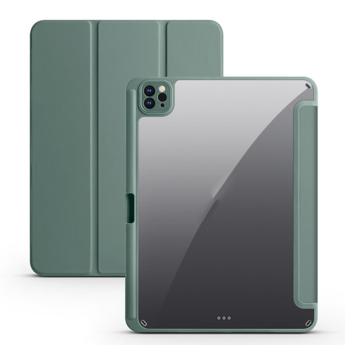 iPad Pro 12.9 2022 / 2021 / 2020 / 2018 Acrylic 3-folding Smart Leather Tablet Case - Dark Green