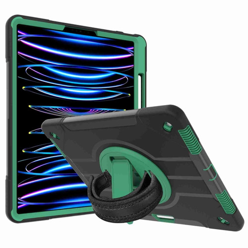 360-degree Rotating Holder Tablet Case with Wristband iPad Pro 12.9 2021/2020 - Black + Green