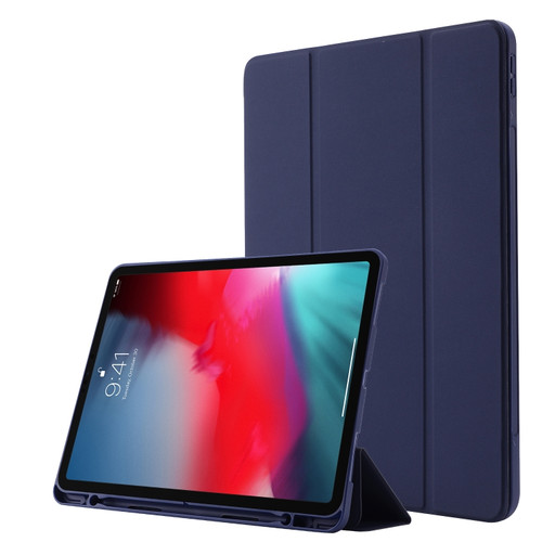 Skin Feel Pen Holder Tri-fold Tablet Leather Case iPad Pro 12.9 2022 / 2021 / 2020 / 2018 - Dark Blue