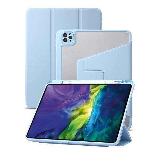 iPad Pro 12.9 2022 / 2021 / 2020 / 2018 3-Fold 360 Rotation Acrylic Leather Smart Tablet Case - Baby Blue