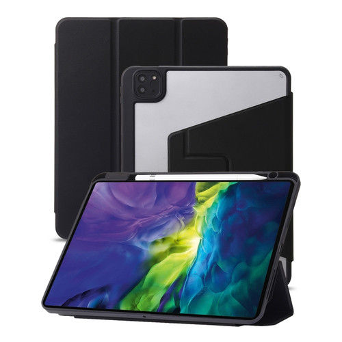 iPad Pro 12.9 2022 / 2021 / 2020 / 2018 3-Fold 360 Rotation Acrylic Leather Smart Tablet Case - Black