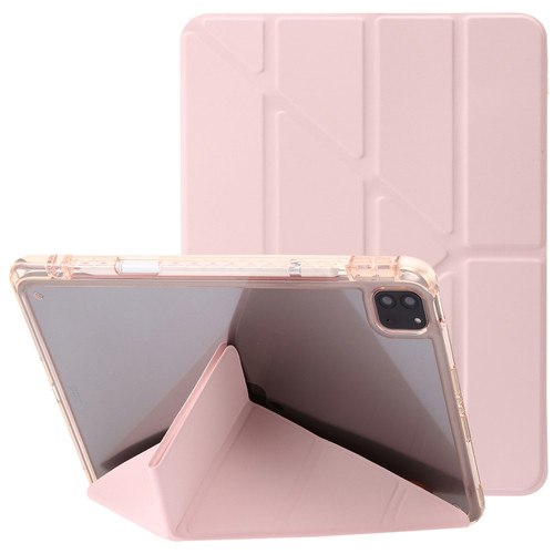 iPad Pro 12.9 2022 / 2021 / 2020 Clear Acrylic Deformation Leather Tablet Case - Pink