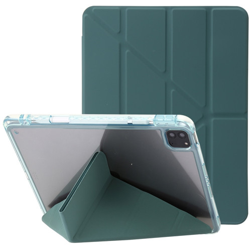 iPad Pro 12.9 2022 / 2021 / 2020 Clear Acrylic Deformation Leather Tablet Case - Dark Green