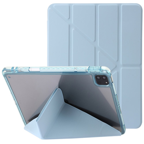 iPad Pro 12.9 2022 / 2021 / 2020 Clear Acrylic Deformation Leather Tablet Case - Ice Blue