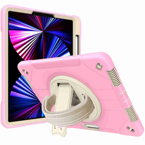 360-degree Rotating Holder Tablet Case with Wristband iPad Pro 12.9 2021/2020 - Pink + Beige