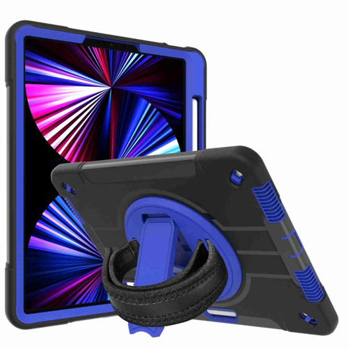 360-degree Rotating Holder Tablet Case with Wristband iPad Pro 12.9 2021/2020 - Black + Blue