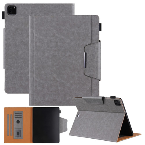 iPad Pro 12.9 2022 / 2021 / 2020 / 2018 Solid Color Horizontal Flip Leather Tablet Case with Holder & Card Slot & Photo Frame & Wallet - Grey