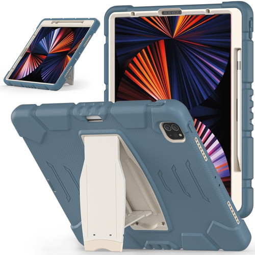 iPad Pro 12.9 2022 / 2021 3-Layer Protection  Screen Frame + PC + Silicone Shockproof Combination Tablet Case with Holder - Cornflower Blue