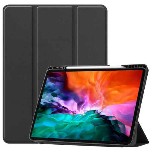 iPad Pro 12.9 2022 / 2021 Horizontal Flip Honeycomb TPU + PU Leather Tablet Case with Three-folding Holder & Sleep / Wake-up Function & Pen Slot - Black