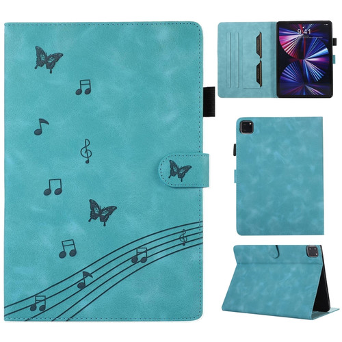 iPad Pro 12.9 2022 / 2021 / 2020 Staff Music Embossed Smart Leather Tablet Case - Blue