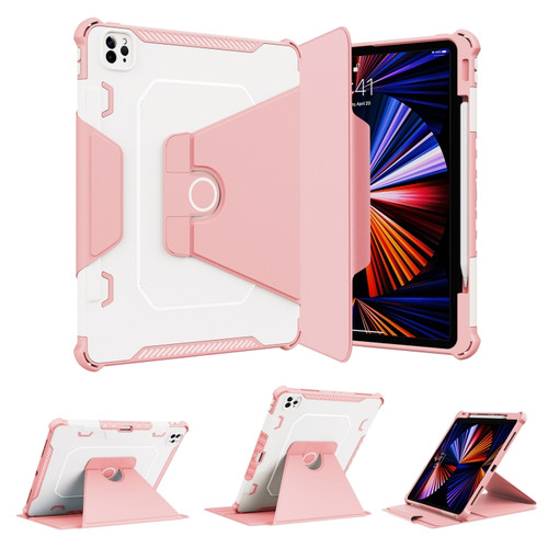 360 Degree Rotating Armored Smart Tablet Leather Case iPad Pro 12.9 inch 2022/2021/2020/2018 - Pink