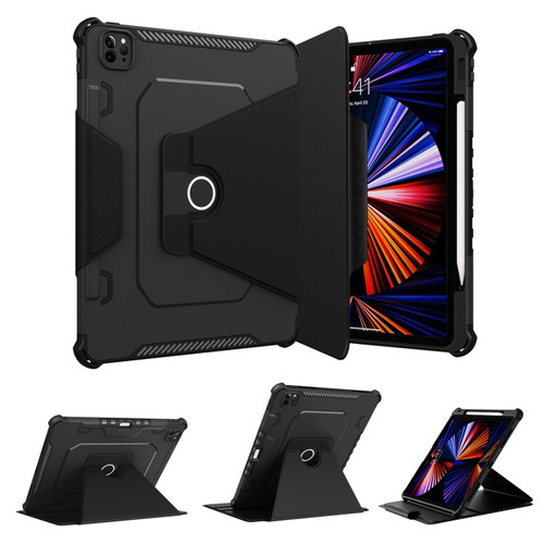 360 Degree Rotating Armored Smart Tablet Leather Case iPad Pro 12.9 inch 2022/2021/2020/2018 - Black