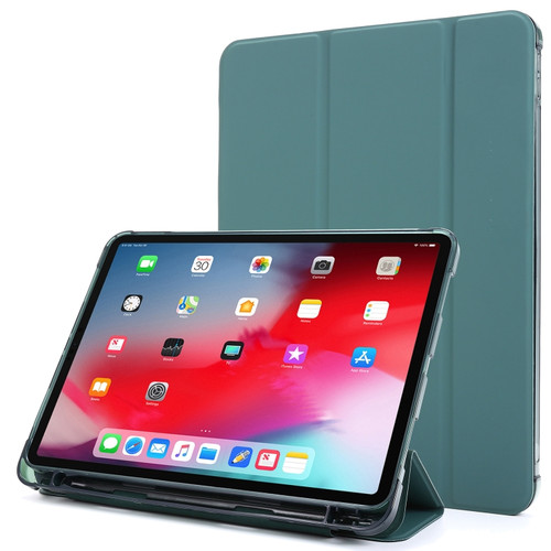 iPad Pro 12.9 2022 / 2021 Multi-folding Horizontal Flip PU Leather + Shockproof Airbag TPU Tablet Case with Holder & Pen Slot & Wake-up / Sleep Function - Deep Green