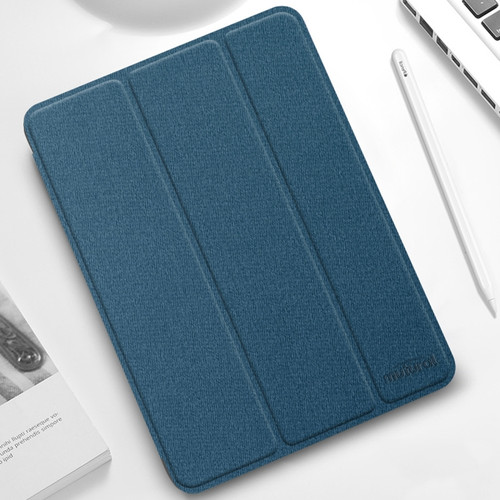 iPad Pro 12.9 2022 / 2021 / 2020 Mutural YASHI Series TPU + PU Cloth Pattern Texture Horizontal Flip Leather Tablet Case with Three-folding Holder & Pen Slot & Wake-up / Sleep Function - Blue