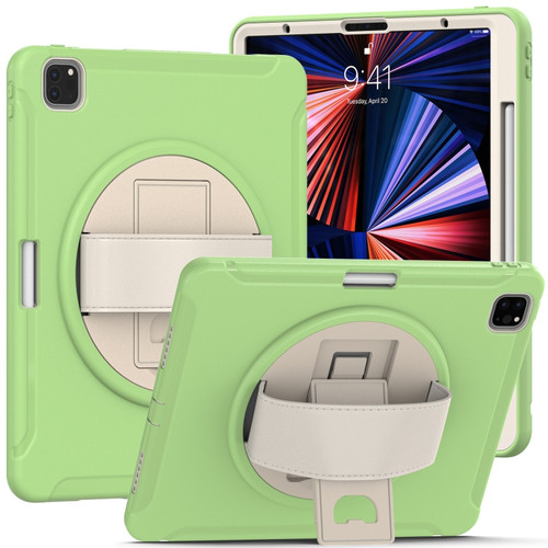 iPad Pro 12.9 2022 / 2021 360 Degree Rotation PC + TPU Protective Tablet Case with Holder & Hand-strap - Matcha Green