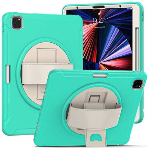 iPad Pro 12.9 2022 / 2021 360 Degree Rotation PC + TPU Protective Tablet Case with Holder & Hand-strap - Mint Green