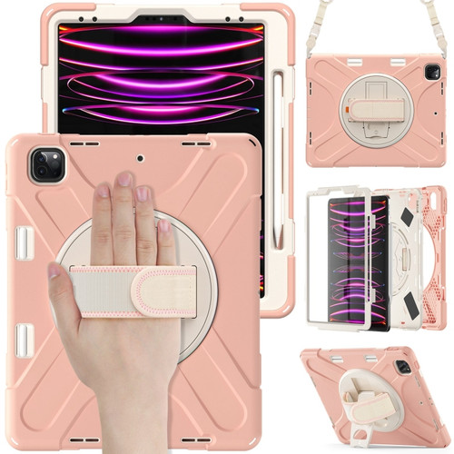 iPad Pro 12.9 2022 / 2021/ 2020 / 2018  Silicone + PC Protective Tablet Case with Holder & Shoulder Strap - Rose Gold