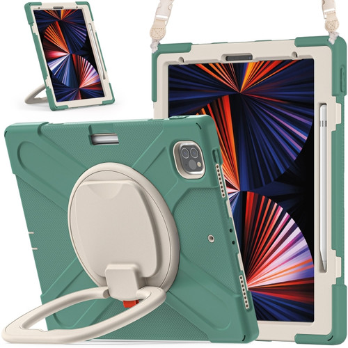 iPad Pro 12.9 2022 / 2021 Silicone + PC Protective Tablet Case with Holder & Shoulder Strap - Emerald Green