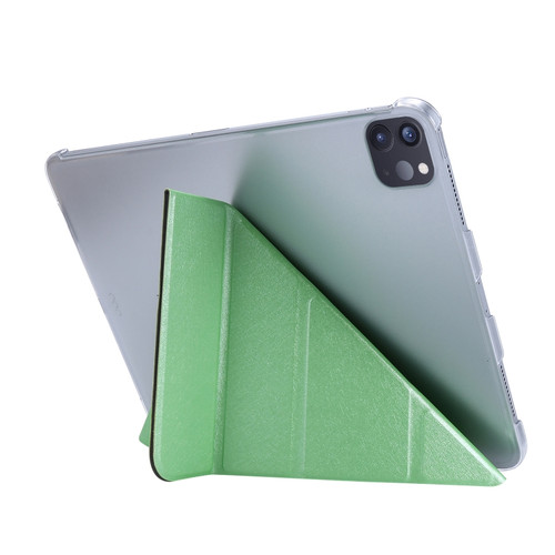 iPad Pro 12.9 2022 / 2021 Silk Texture Horizontal Deformation Flip Leather Tablet Case with Holder - Green