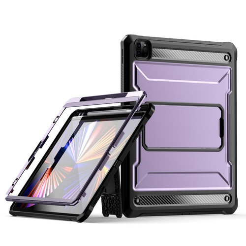 iPad Pro 12.9 2021/2020/2018 Explorer PC + TPU Tablet Protective Case with Pen Slot - Purple