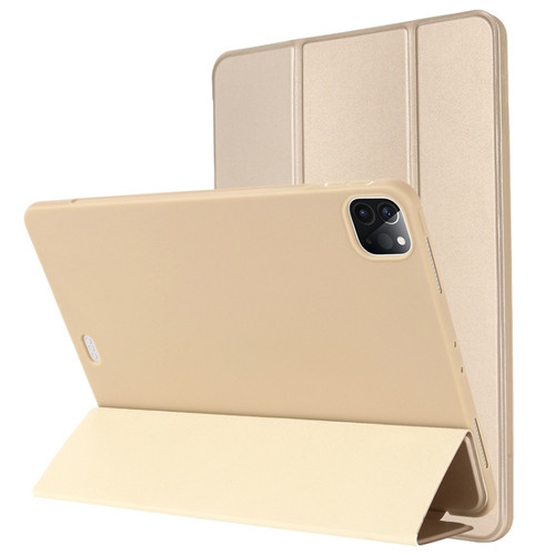 iPad Pro 12.9 2022 / 2021 / 2020 / 2018 TPU Horizontal Flip Leather Tablet Case with Three-folding Holder - Gold