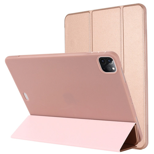 iPad Pro 12.9 2022 / 2021 / 2020 / 2018 TPU Horizontal Flip Leather Tablet Case with Three-folding Holder - Rose Gold