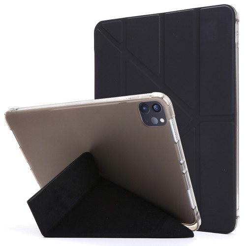 iPad Pro 12.9 2022 / 2021 Multi-folding Horizontal Flip PU Leather + Shockproof TPU Tablet Case with Holder & Pen Slot - Black
