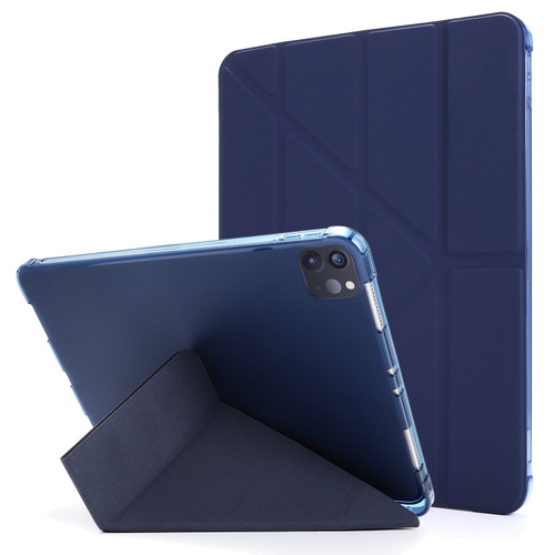 iPad Pro 12.9 2022 / 2021 Multi-folding Horizontal Flip PU Leather + Shockproof TPU Tablet Case with Holder & Pen Slot - Dark Blue