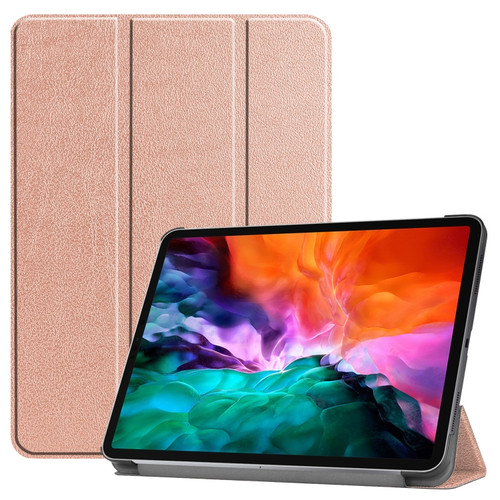 iPad Pro 12.9 2022 / 2021 Custer Texture Horizontal Flip PU Leather Tablet Case with Three-folding Holder & Sleep / Wake-up Function - Rose Gold