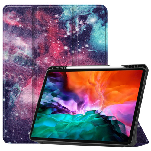 iPad Pro 12.9 2022 / 2021 Colored Drawing Horizontal Flip TPU + PU Leather Tablet Case with Three-folding Holder & Sleep / Wake-up Function & Pen Slot - Milky Way